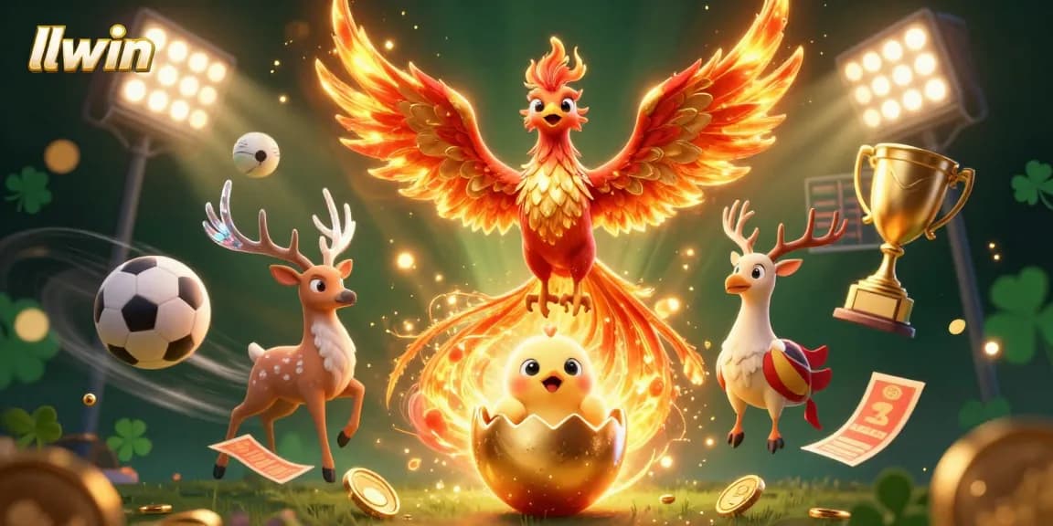 Experience vibrant gaming excitement at llwin as a mythical fire phoenix soars above exhilarating sports elements.