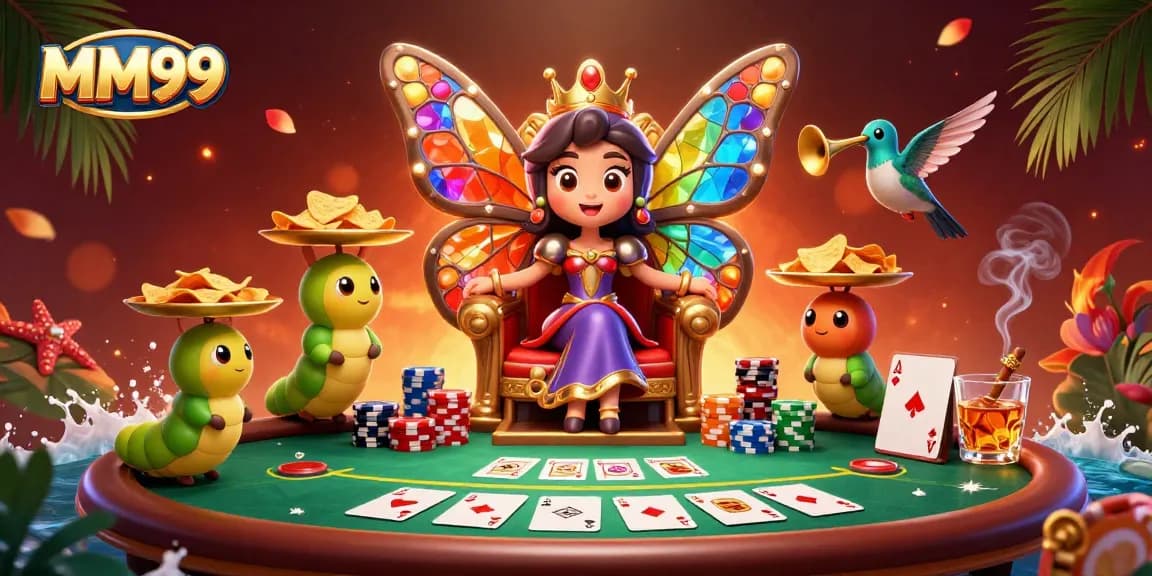 Players engage in exciting poker games with MM99's animated characters showcasing vibrant casino elements.