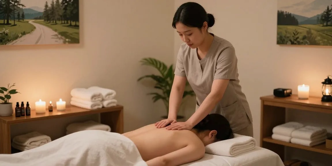 Therapist providing professional 부천출장마사지 in a serene wellness studio.