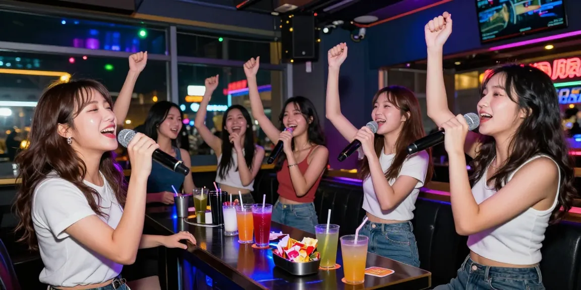 밤알바로 즐거운 노래방에서 친구들과 함께 노래하는 여성들 모습