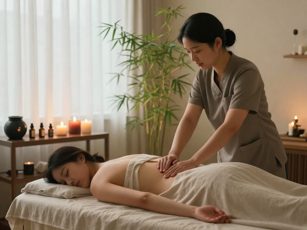 Relaxing 남양주출장안마 in a calming spa room with tranquil atmosphere.