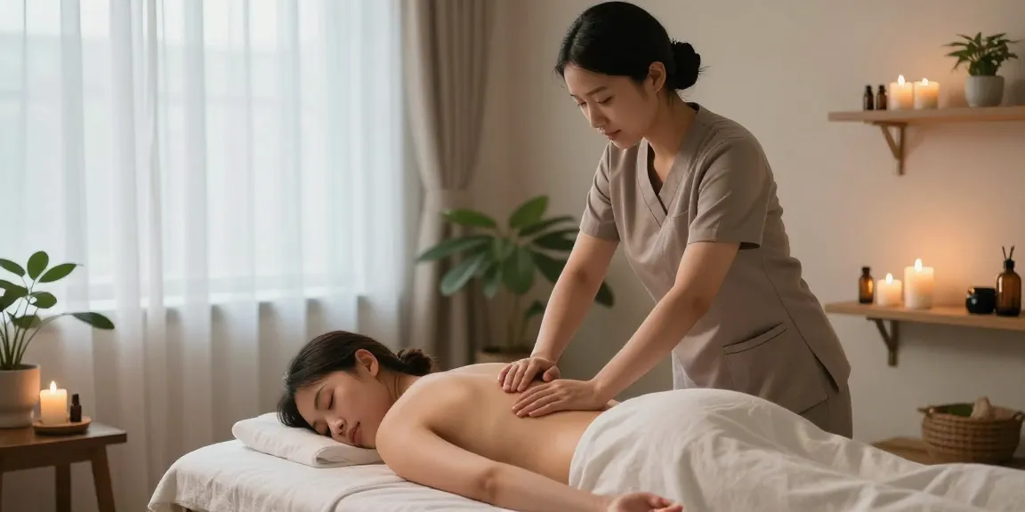 구로출장안마를 위한 편안한 마사지 치료 환경에서 마사지 치료사가 고객에게 리락싱 마사지를 제공하는 모습