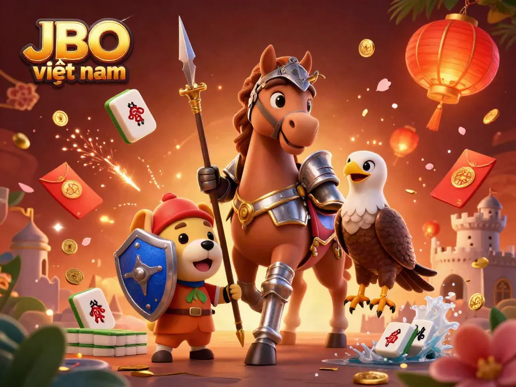 Engage with JBO việt nam through this vibrant 3D illustration showcasing exciting casino elements amidst dynamic characters.