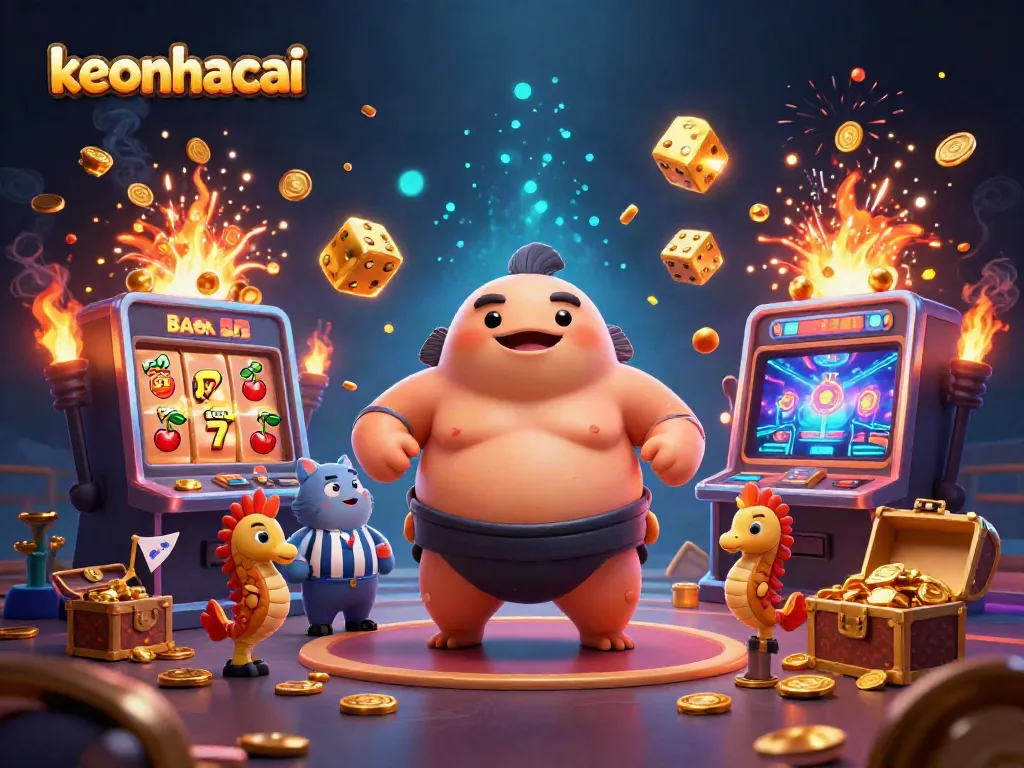 Experience thrilling keonhacai action with a fugu in a sumo belt amidst dazzling underwater casino decor.