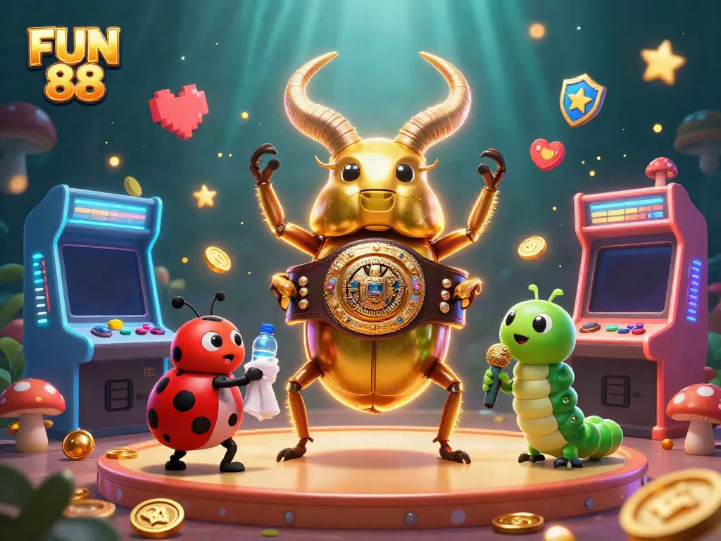 Experience the excitement of FUN 88 with vibrant 3D casino characters and game elements in action.