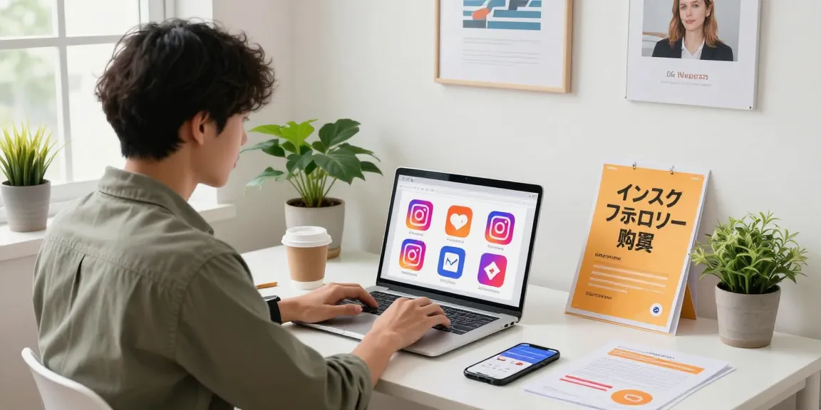 明るい作業スペースでインスタフォロワー購入に関する鮮やかな資料を使ってInstagramの指標を分析している起業家。