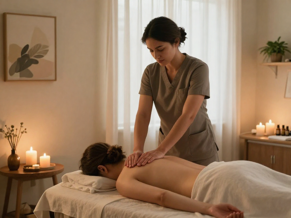 Professional 서대문출장안마 session in a tranquil wellness center, showcasing soothing techniques and calming atmosphere.