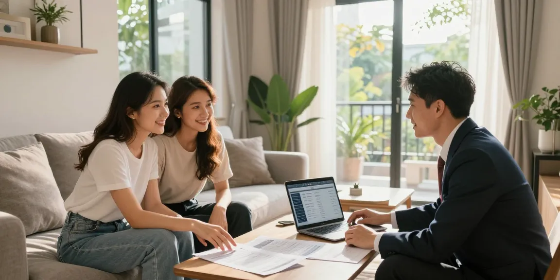 하노이 아파트 월세를 고려하는 커플이 아파트를 살펴보는 모습