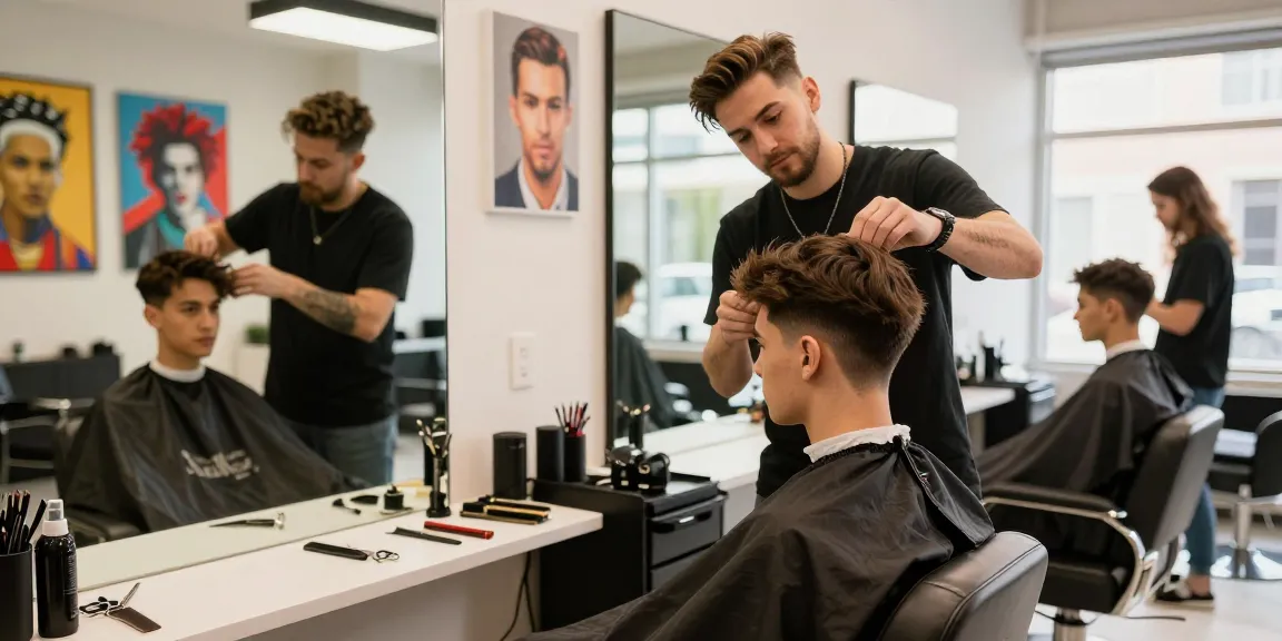 Stylish barber giving a haircut at ROKOK88, showcasing modern grooming