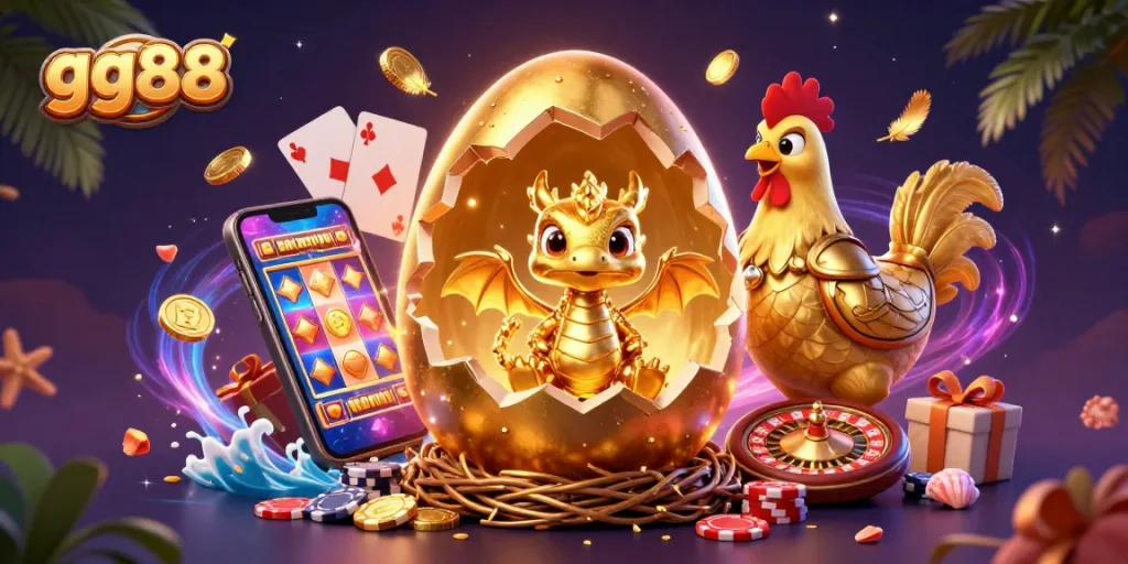 Experience thrilling gameplay at gg88 with vibrant 3D casino elements showcasing golden rewards and excitement.