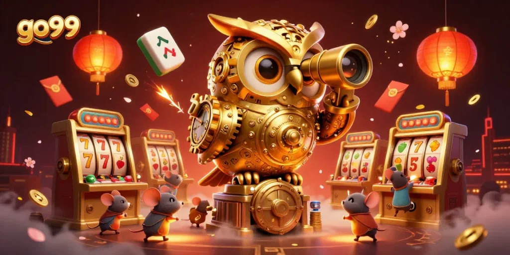 Engage with go99's exciting gameplay featuring a vibrant casino scene with interactive characters and game elements.