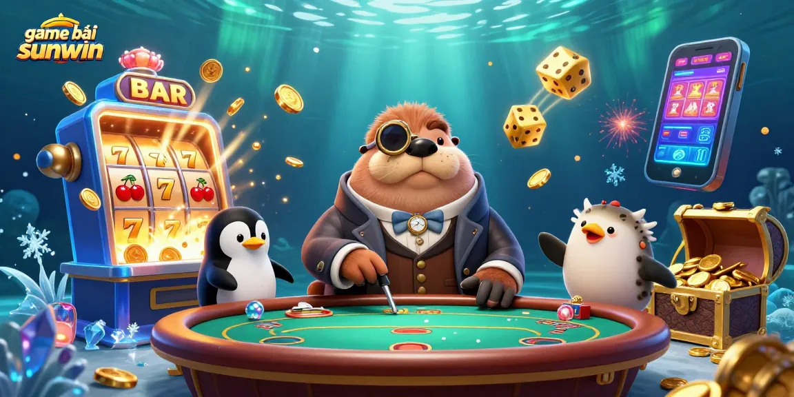 Experience game bài sunwin with entertaining characters at an underwater poker game.