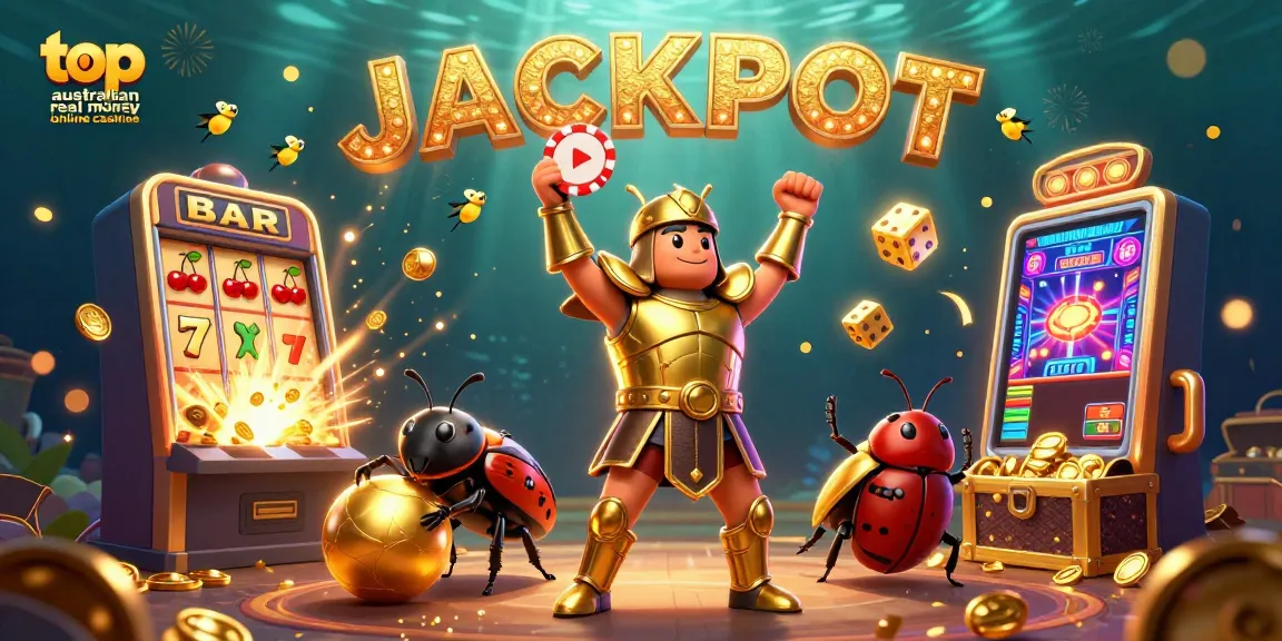 Experience the thrill of top Australian real money online casinos with vibrant 3D characters and casino elements.
