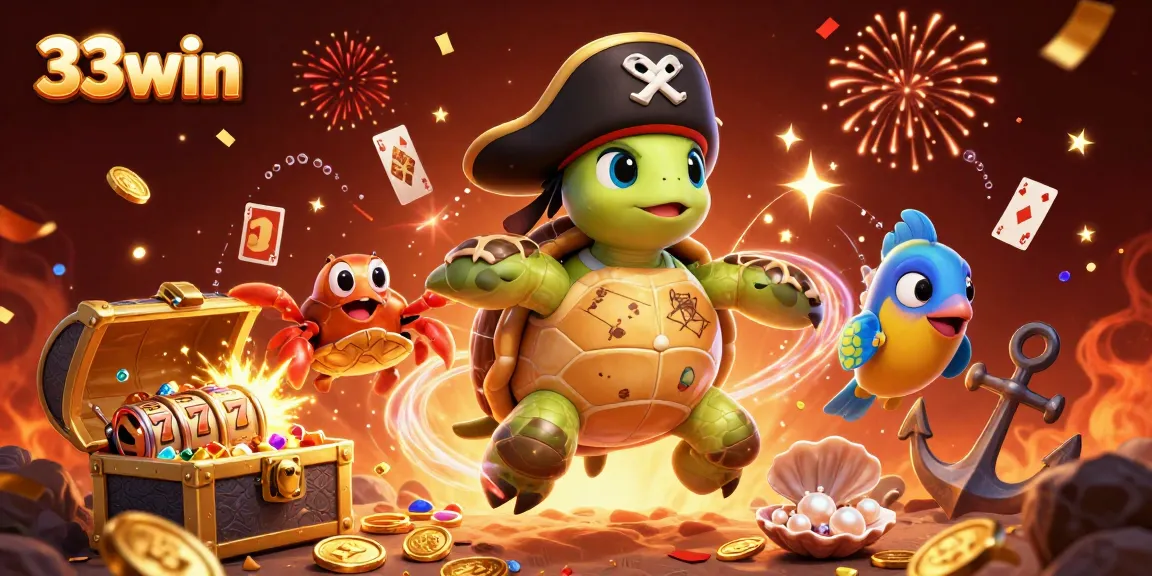 Experience the thrill of winning at 33win with a vibrant 3D casino scene featuring sea creatures and treasure.